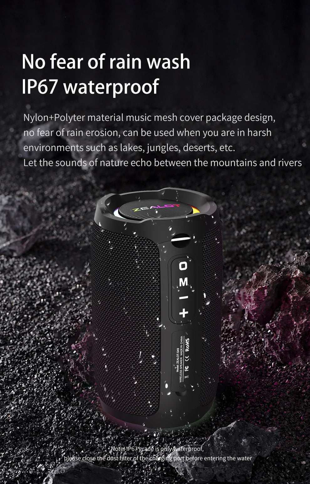 Zealot S49 20W Portable Ourdoor Wireless Subwoofer Speaker,Waterproof IPX 6,Dual Pairing,3600mAh Battery, 12 Hours Playtime