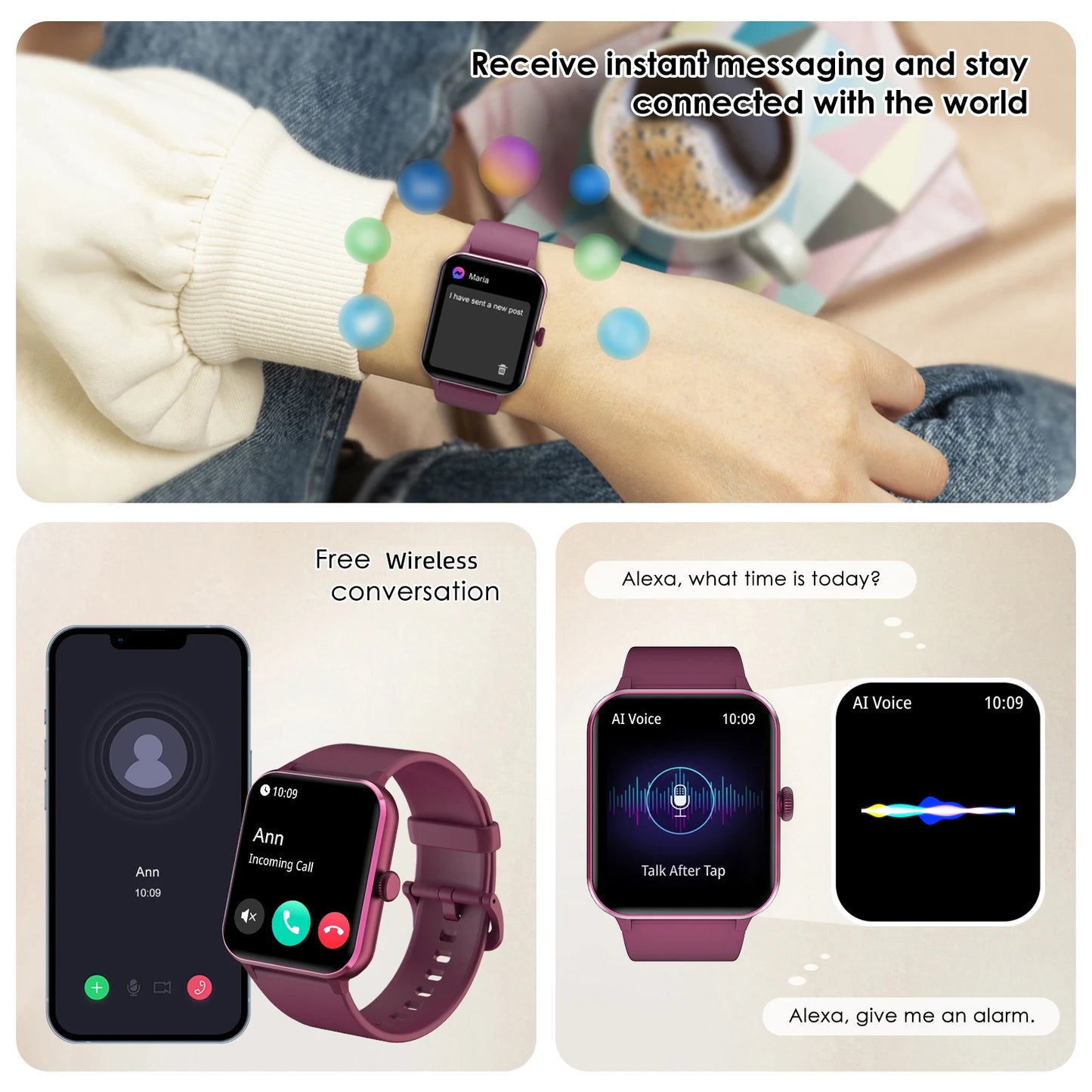 SOPZTENI R50 Bluetooth Call Smartwatch 1.85'' HD Display Fitness Sport Watch Heart Health Sleep Monitoring Watches for Men Women