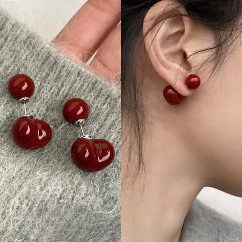 Ankela Red Ribbon Bow-knot Vintage Stud Earrings For Women Korean Fashion INS Autumn Winter Simple Bow Geometric Earring