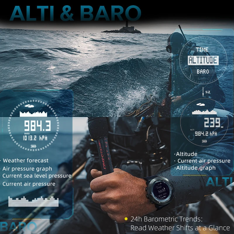 NORTH EDGE APACHE-D Men Free Dive Digital Watch Outdoor Sports Swimming Waterproof 100M Altitude Barometer Compass Wristwatches