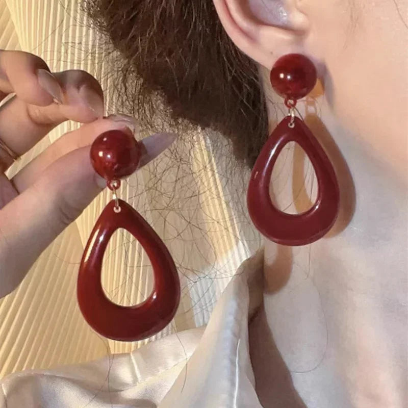 Ankela Red Ribbon Bow-knot Vintage Stud Earrings For Women Korean Fashion INS Autumn Winter Simple Bow Geometric Earring