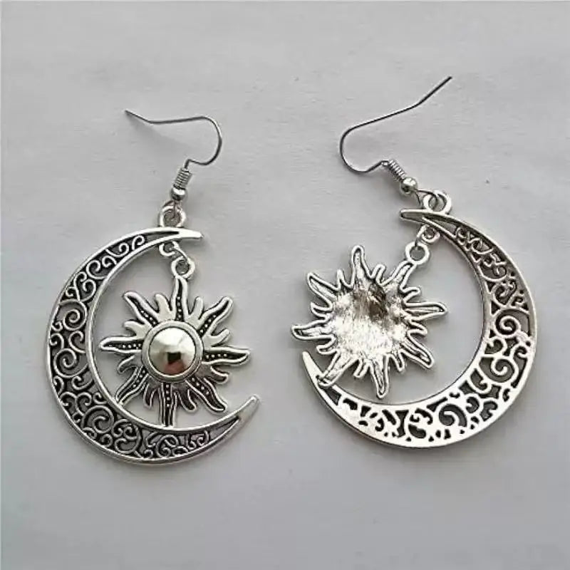 Gothic Dark Style Moon Sun Pentagram Earring Occult Crescent Wicca Witch DangleEarrings For Women Men Hanmade Goth Jewelry Gift