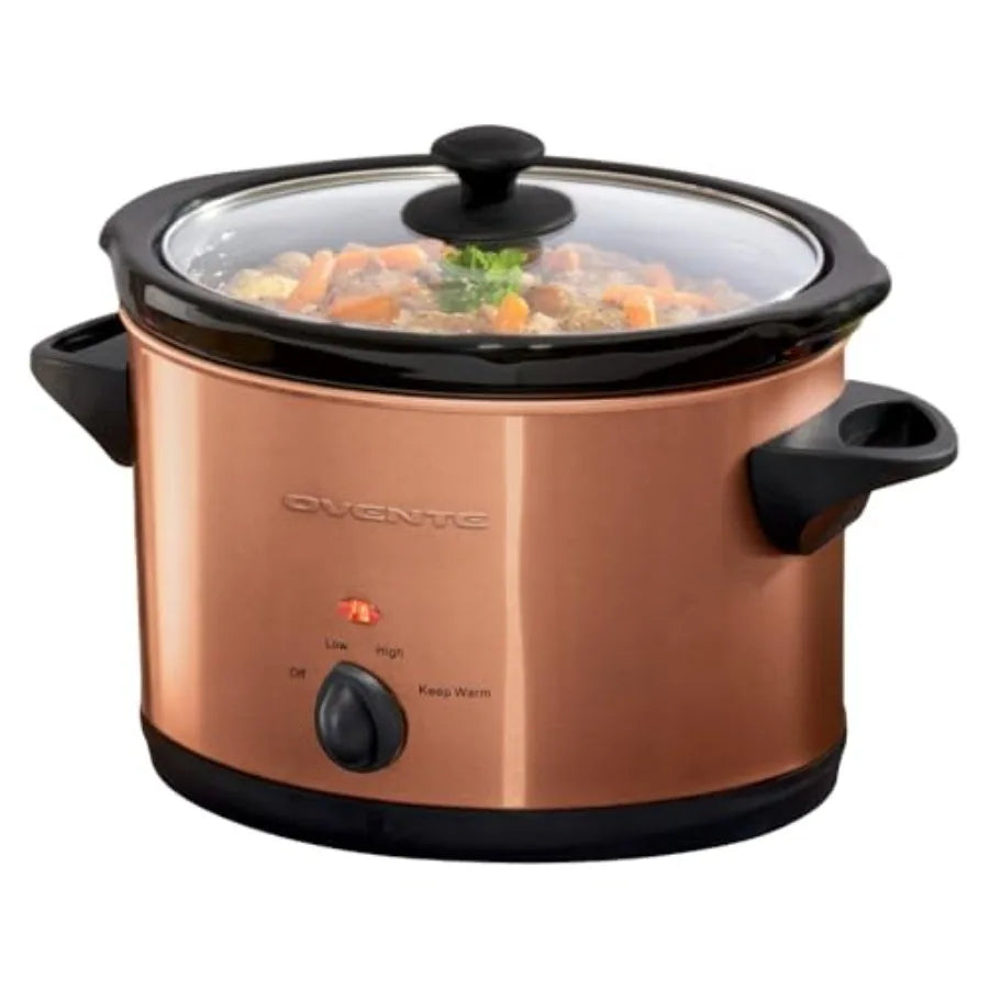 4-Quart Electric Slow Cooker with 3 Temperature Settings Removable Ceramic Pot Dishwasher Safe Glass Lid Stainless Steel Body C