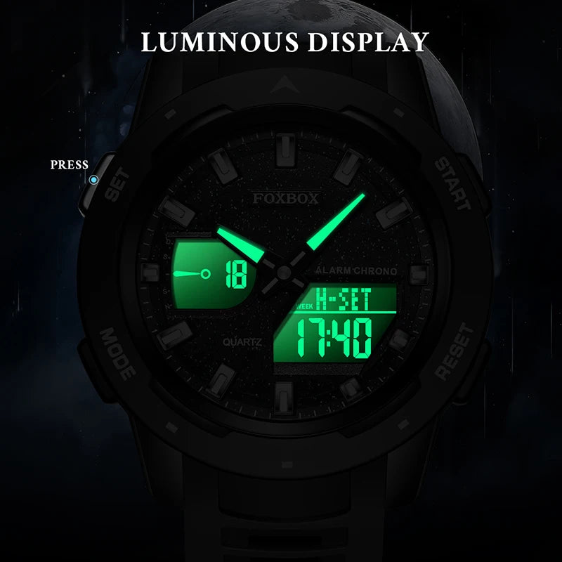 FOXBOX Fashion Electronic Watch Men LIGE Top Brand Luxury Silicone Big Dial Waterproof Sports Alarm LED Digital Men's Watches