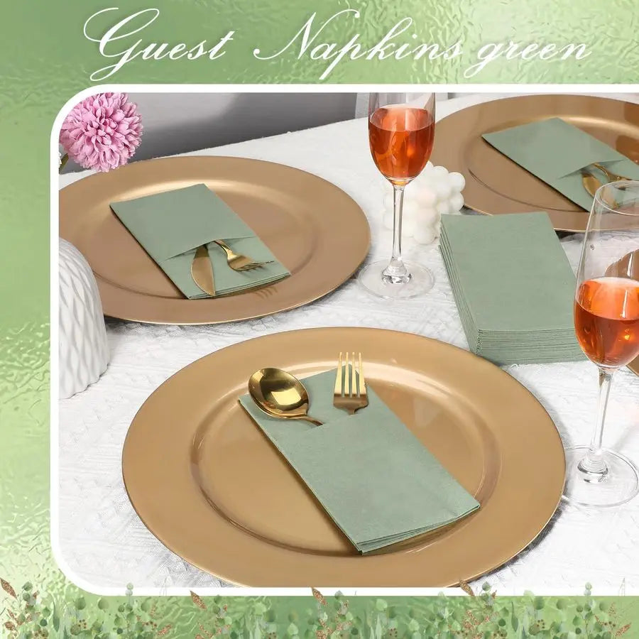 120 Pcs Sage Green Napkins 2 Ply 16x16 Sage Green Linen Feel Napkins Disposable Soft Linen Dinner Wedding Guest Hand Towels for