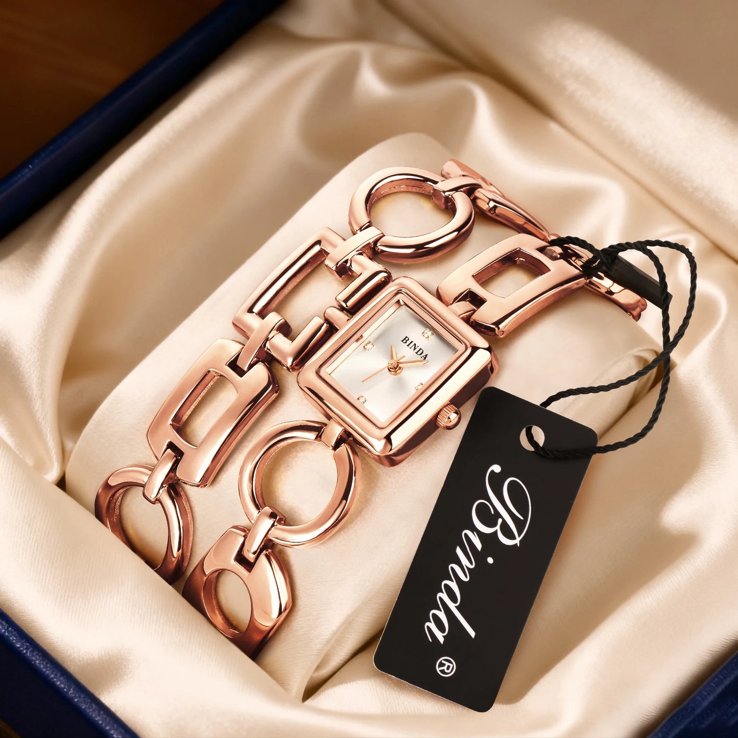 Binda Luxury Women's Waterproof Quartz Watch Elegant Gold Bracelet, Minimalist Fashion for Party, Daily Wear, Gift Box Included.