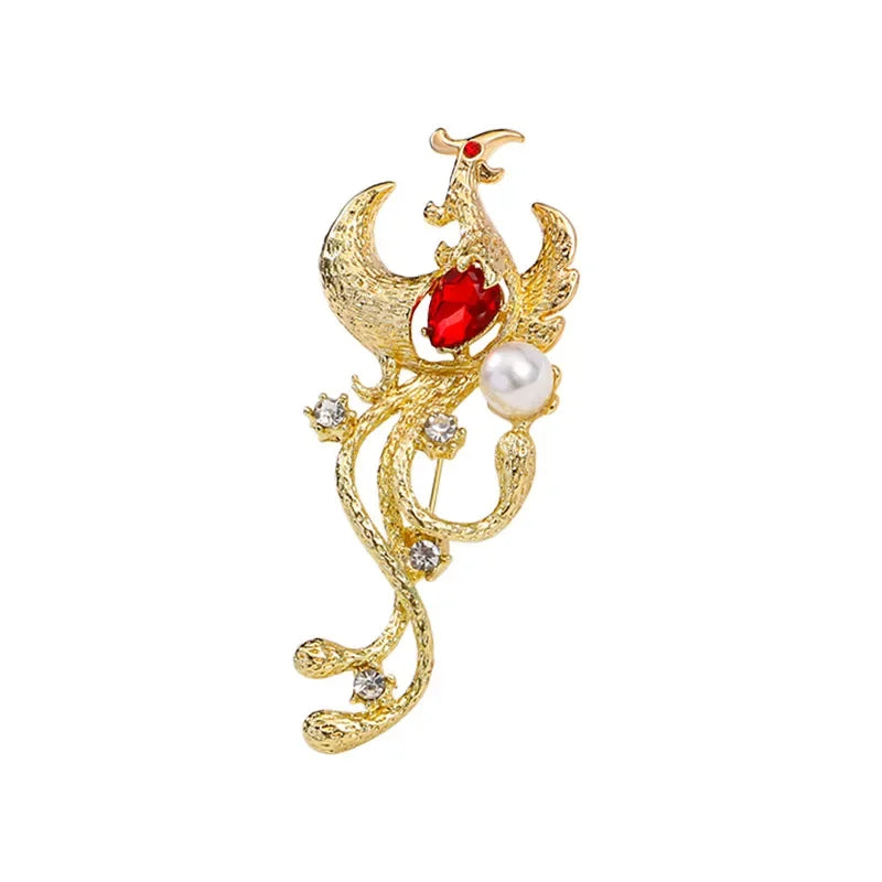 New Retro Phoenix Rhinestone Brooch Fashion Shiny Crystal Animal Pin Men and Women Clothes Bag Accessories Jewelry Gift
