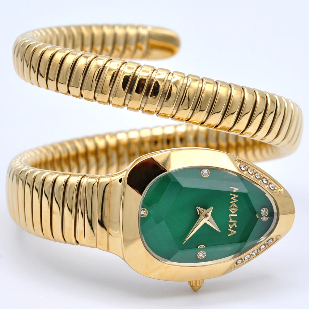 2026 High Quality Gold Diamond Set Snake Shaped Dress Watch Bangle Style Fashionable Unique Brand Same Style Women's Wristwatch