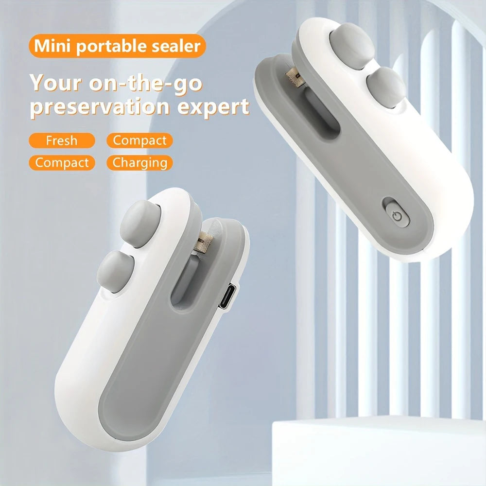 2 pcs Mini Snacks Bag Sealer, Rechargeable 2 in 1 Bag Heat Sealer with Cutter for Chip, Plastic Bag Re-sealer Keep Food Fresh
