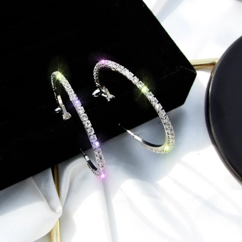 1Pair of fashionable round zirconia ring earrings, perfect for birthdays