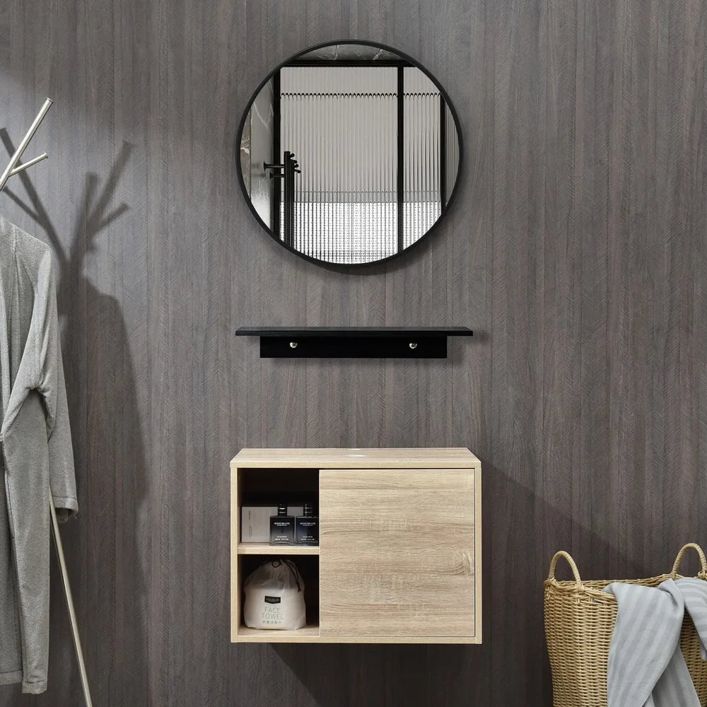 24'' Bathroom Vanity w/ Mirror Wooden Floating Cabinet Storage Vessel Sink Combo