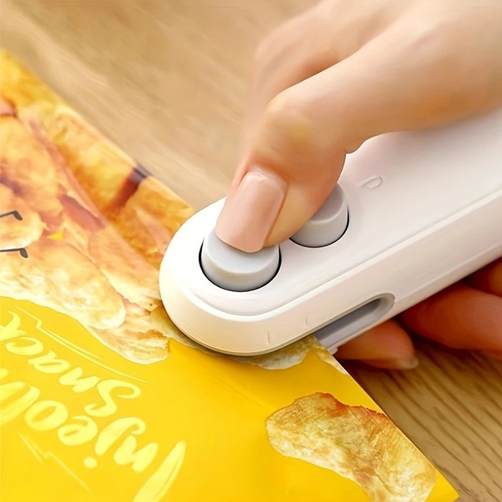 2 pcs Mini Snacks Bag Sealer, Rechargeable 2 in 1 Bag Heat Sealer with Cutter for Chip, Plastic Bag Re-sealer Keep Food Fresh