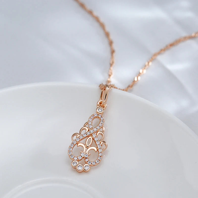 New Trend Crystal Flower Pendant Necklace Women Natural Zircon 585 Rose Gold Ethnic Bride Necklace Fashion Vintage Jewelry Urn