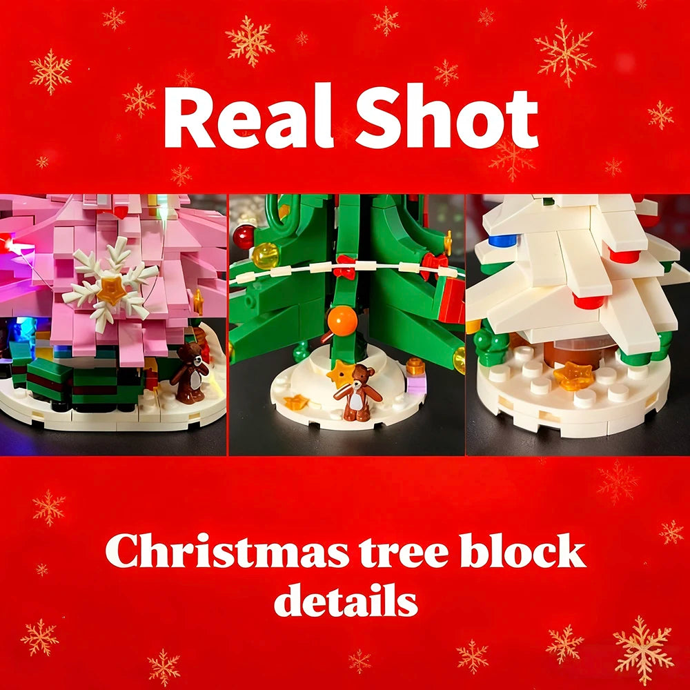 Three Christmas Trees with Led Strips Building Blocks Kit 743 PCS DIY Home Decor Assembly Toy Holiday Gift for Kids New Year Set