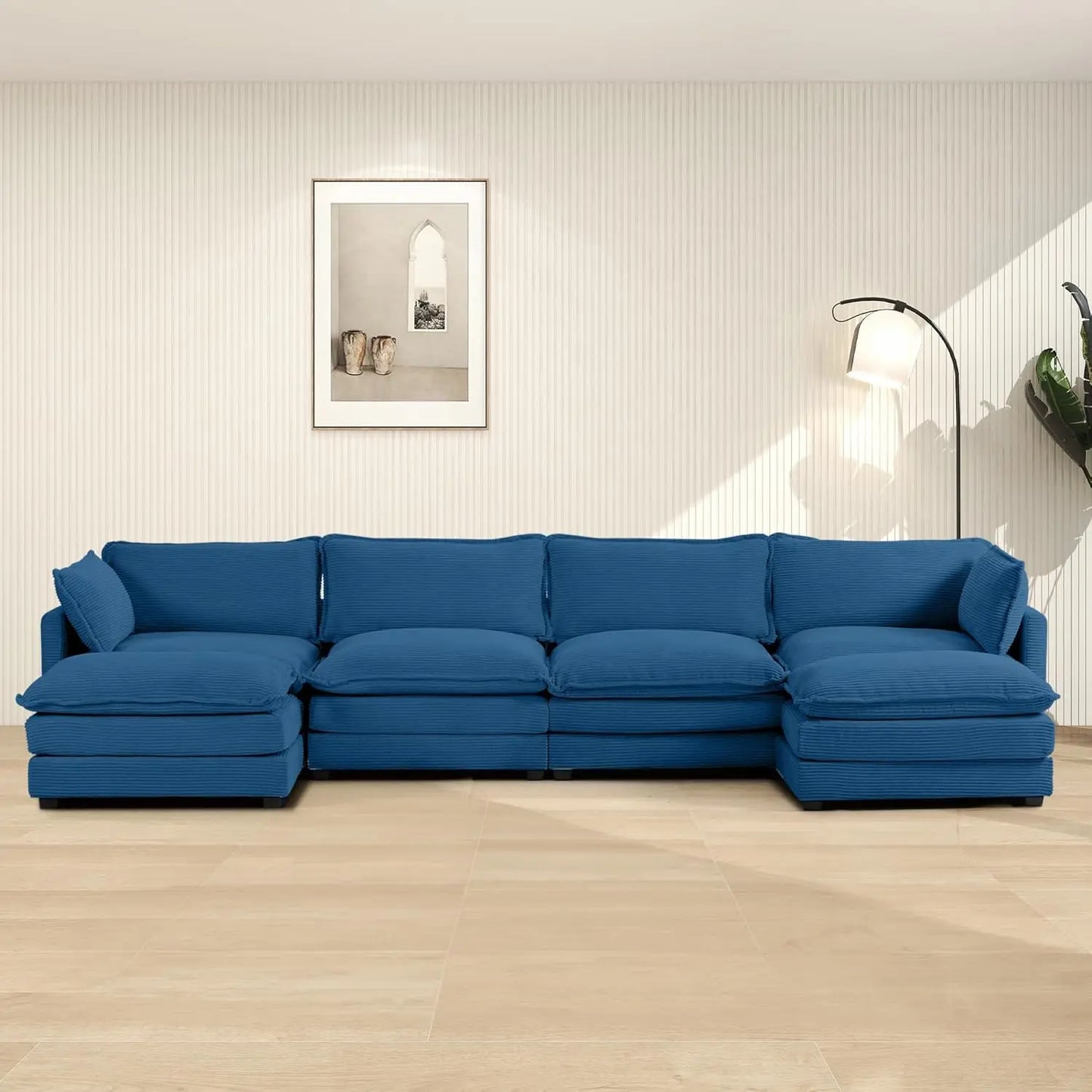 Oversized Modular Sectional Sofa with Movable Ottoman, 112 Inch 4 Seat Modern Corduroy Sofa Set, Convertible L Shaped Couch