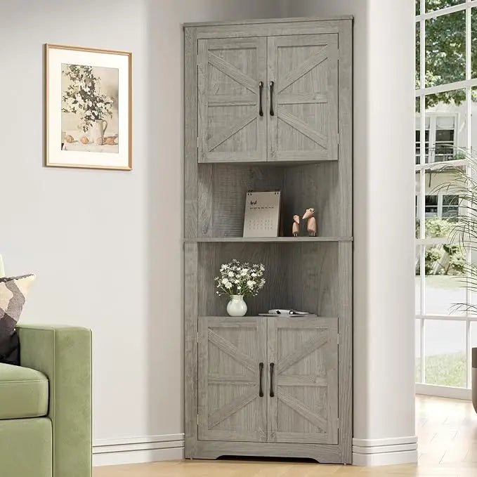 Corner Cabinet 67” Tall,with Doors and 5 Shelves, Bathroom Cabinet Organizer Home Space Saver, Farmhouse Corner Cabinet
