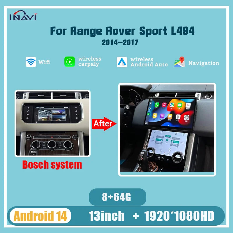 13'' For Range Rover sport 2014-2017 L494 Android 14 Multimedia Player Radio Wireless Carplay Retains the Original Feature Menu