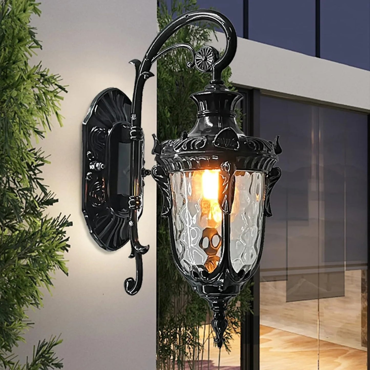 Waterproof Sconce Porch Lamp Wall Mount with Glass Shade Porch Lights Outdoor Wall Light Fixture Black for Outdoor/Indoor Home
