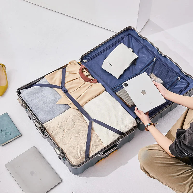 Large Capacity Aluminum Frame Luggage Bag with Wheels Durable Wear-Resistant Rolling Suitcase 20-28 Inch Travel Bag Suitcase