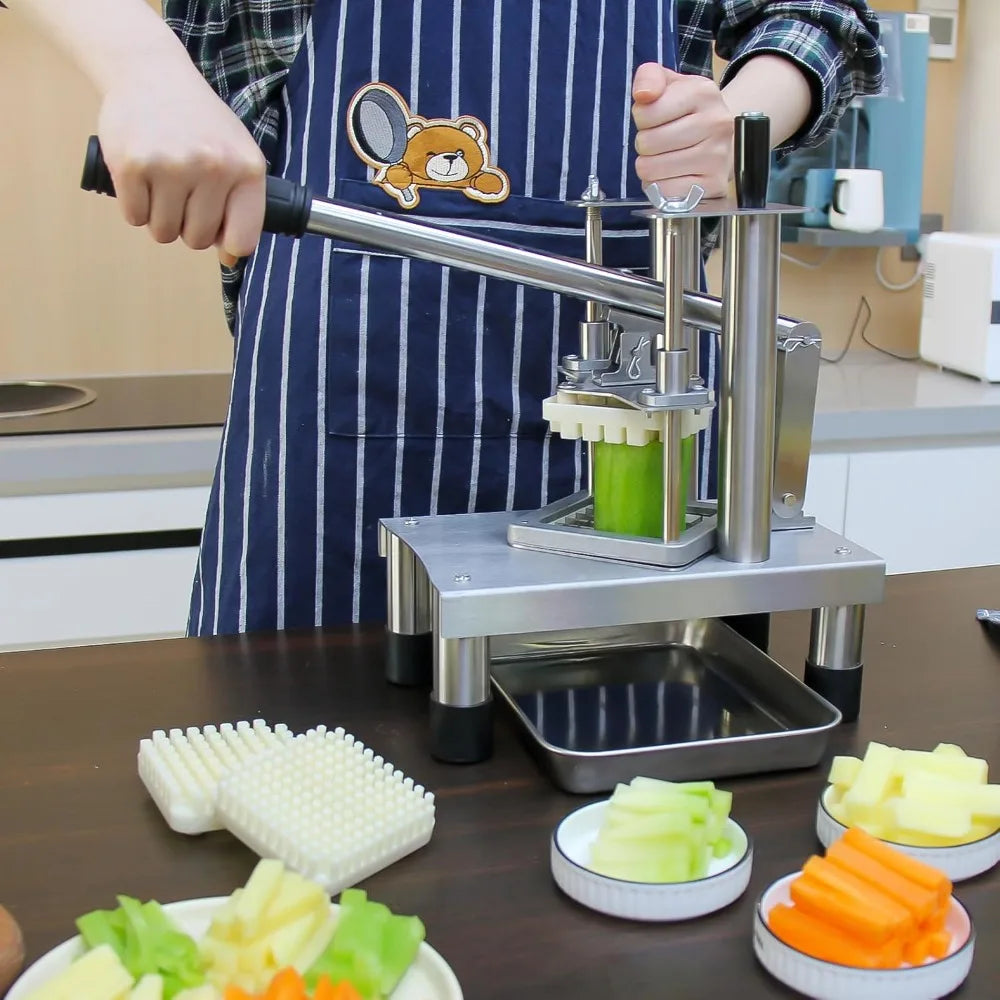 Commercial French Fry Cutter, Stainless Steel Vegetable Chopper with 3 Blades for Restaurant and Home Kitchen