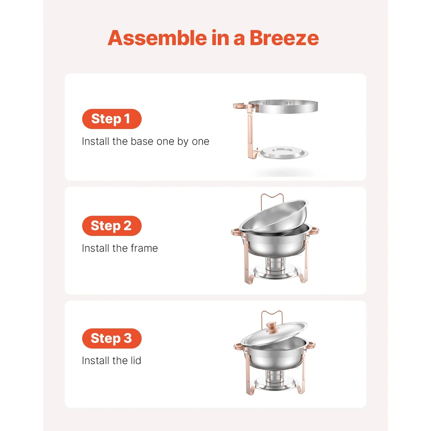 SucceBuy 5 Qt 4 Pack Chafing Dish Buffet Set Round Catering Warmer Server w/Lid Water Pan Folding Stand Clip for Wedding Party