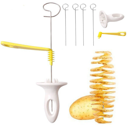Tornado Potato Slicer with 4 Stainless Steel Sticks Spiralizer Chips Maker Reusable Potato Twister Kitchen Gadgets