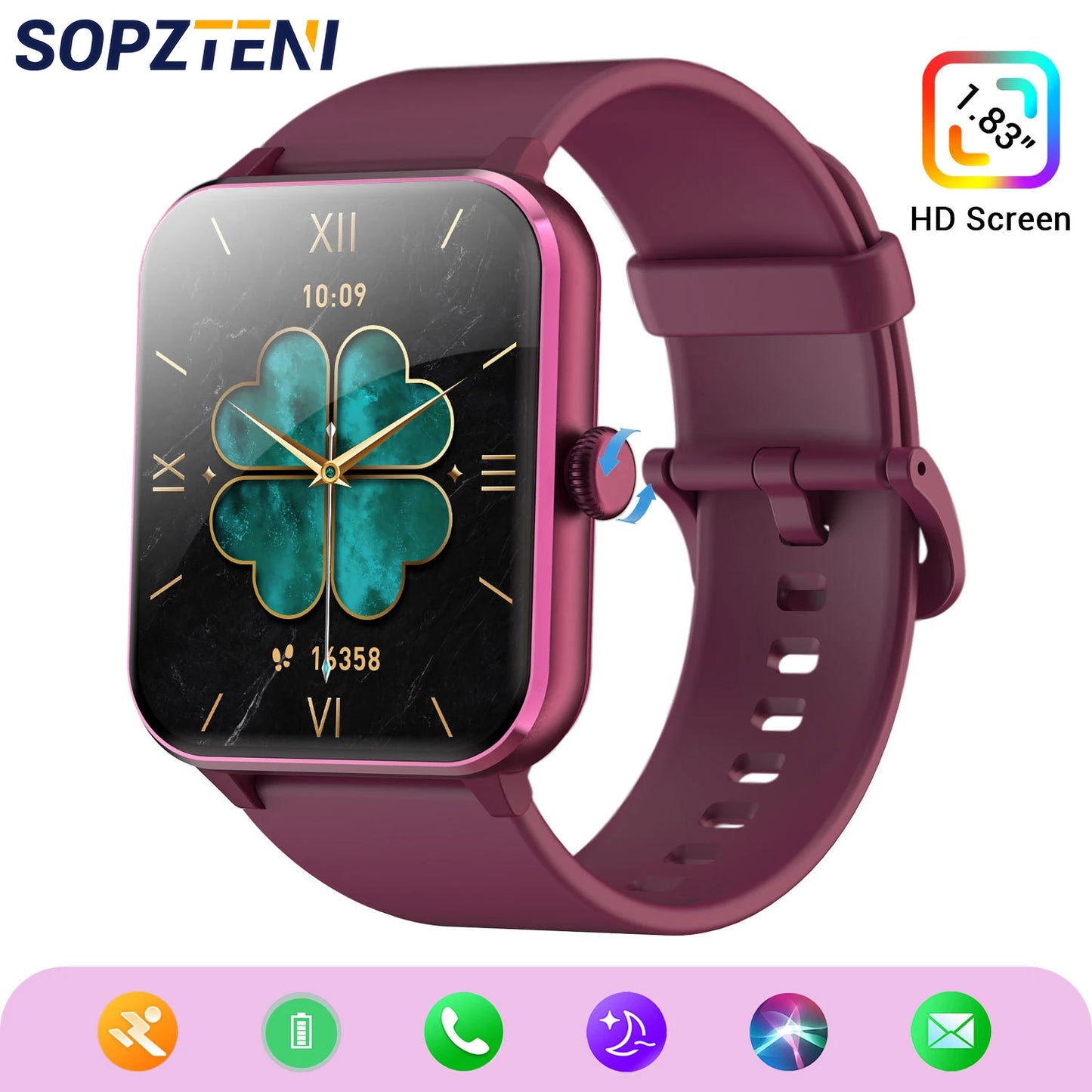 SOPZTENI R50 Bluetooth Call Smartwatch 1.85'' HD Display Fitness Sport Watch Heart Health Sleep Monitoring Watches for Men Women