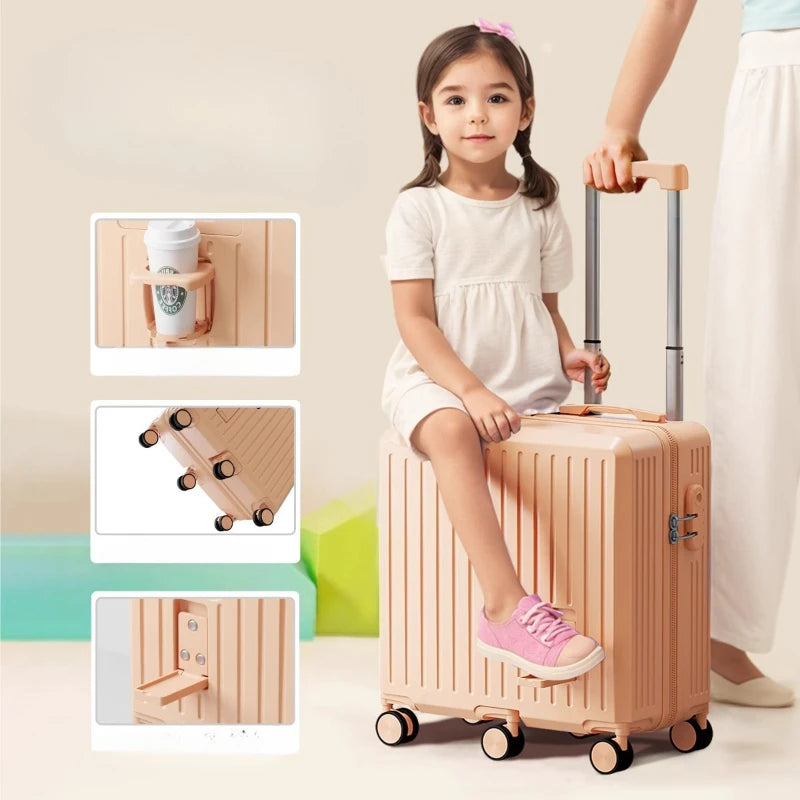 Kids Rideable Suitcase 20 Inch Cabin TSA Lock Lightweight Rolling Trolley Seat Travel Case Boys Girls Maleta De Maquillaje