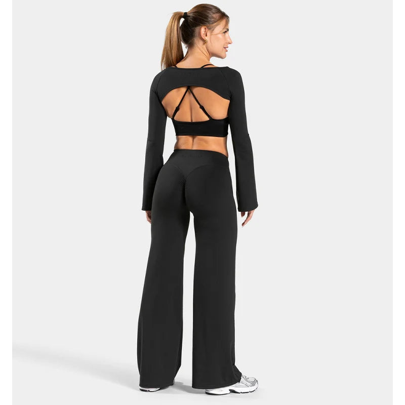 Charming Pro Scrunch Straight Leg Pants Butt Lifting Wide Leg Sweatpants Fitness Jogging Yoga Gym Push Up Women Baggy Leggings