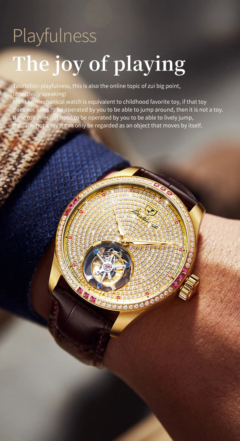 JSDUN High Quality Men Watch Tourbillon Movement Automatic Mechanical Watch Waterproof Luminous Original Luxury Male Wristwatch
