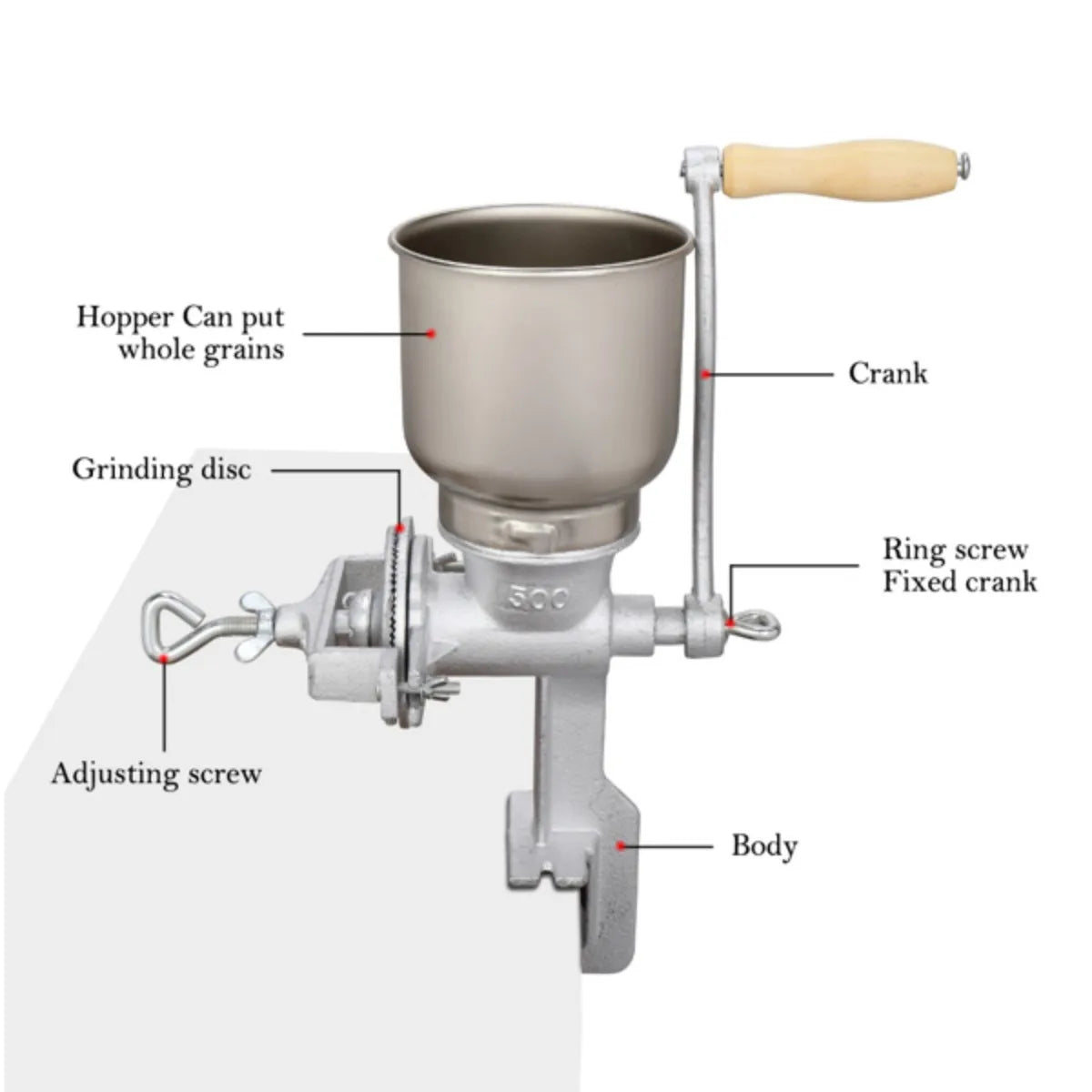 Manual Grain Grinder Aluminum Alloy Corn Peanut coffee bean Machine Mill with Hand Crank Table Clamp Design for Home