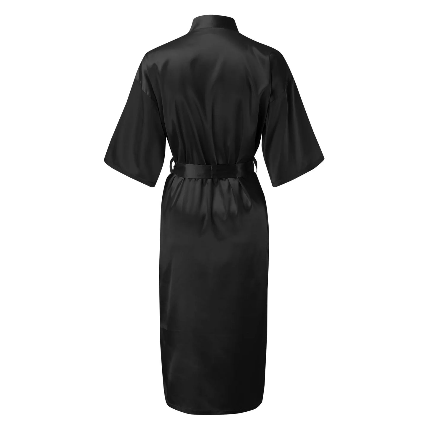 Womens Long Satin Robe Short Sleeve Kimono Silky Satin Bathrobe Bridesmaids Robe Loose Fit Sleepwear Soft Nightgown For Women