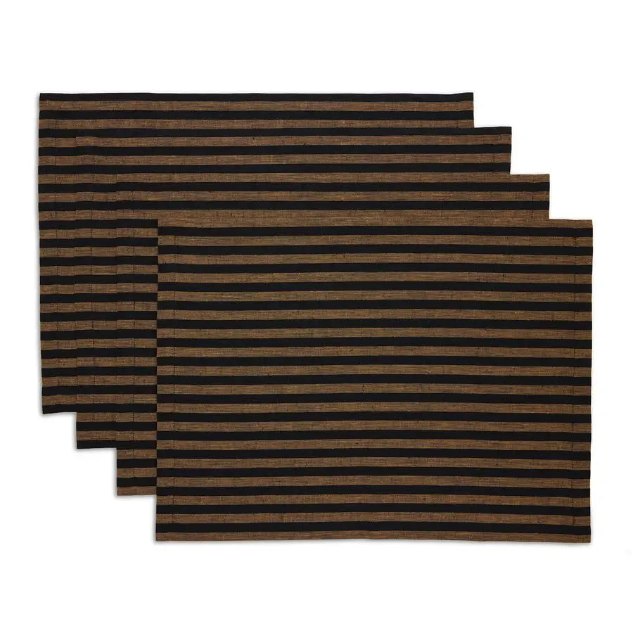 Linen Placemats Set of 4 Amalfi Stripe Brown Sugar and Black Placemats 14 x 19 Inch 100 Pure Linen Place Mats