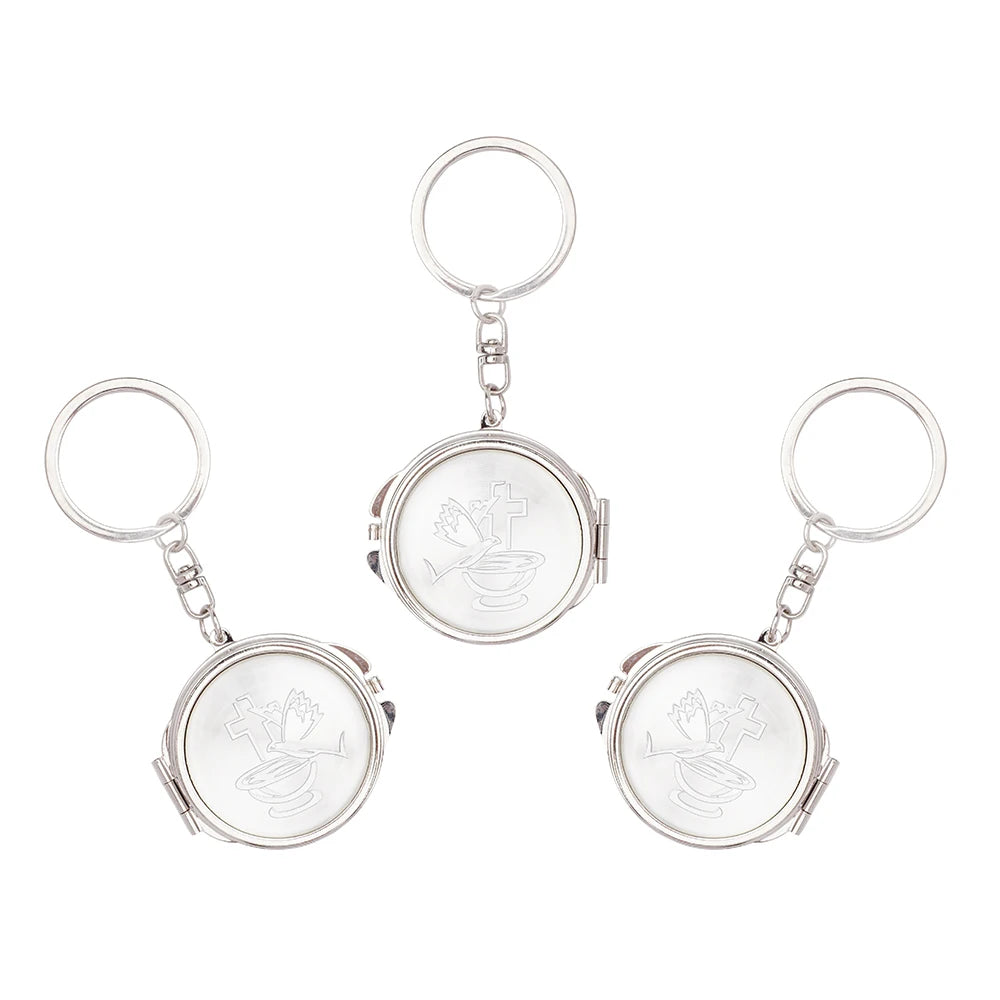 12Pcs Baptism Baby Angel/Holy Spirit Dove Mini Compact Mirror Keychain Recuerdos De Mi Bautizo/Christening Religious Gift with O