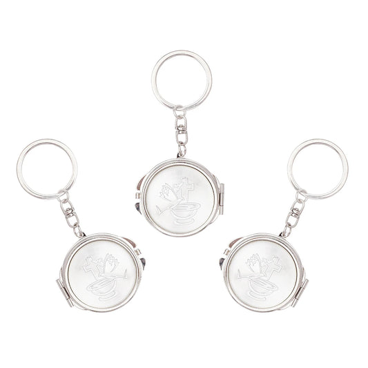 12Pcs Baptism Baby Angel/Holy Spirit Dove Mini Compact Mirror Keychain Recuerdos De Mi Bautizo/Christening Religious Gift with O