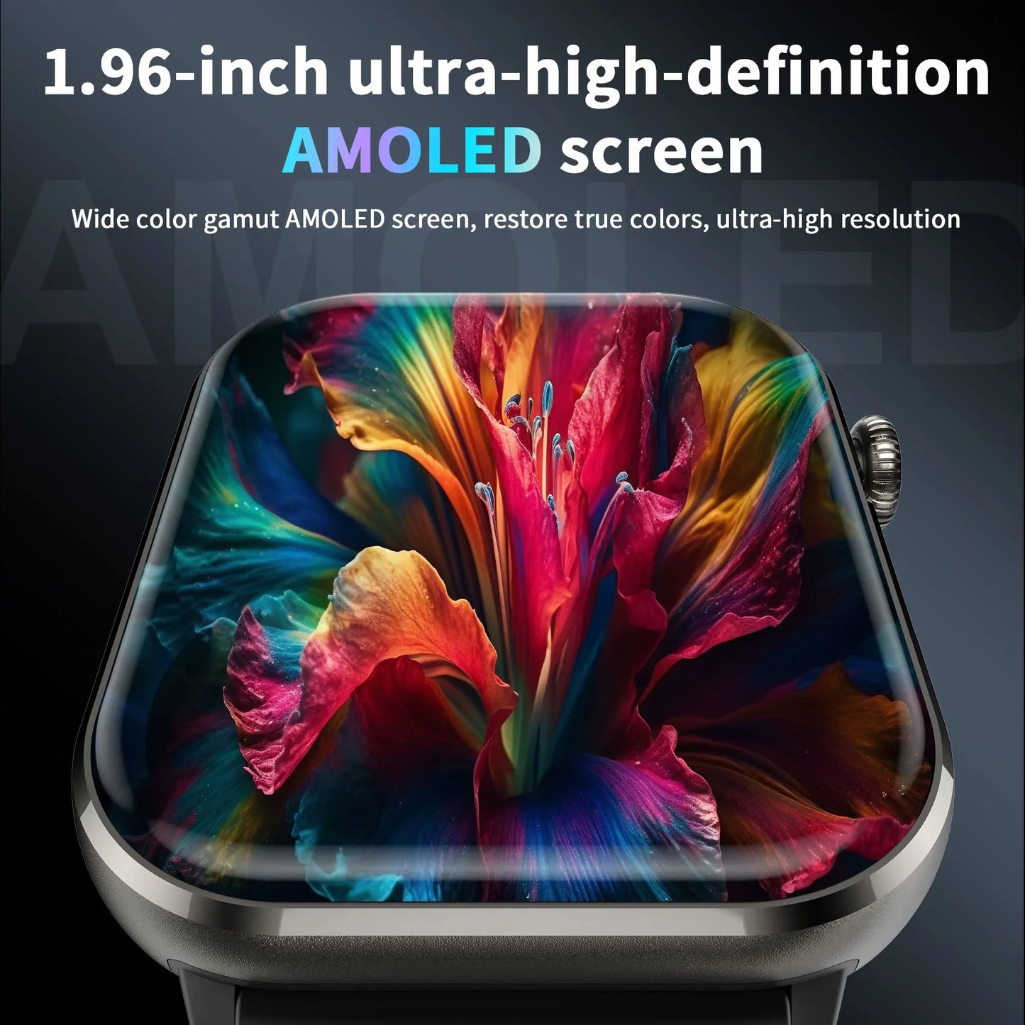SOPZTENI R60 Smartwatch 1.96'' AMOLED HD Screen Bluetooth Call Watch for Men Women Blood Oxygen Health Monitoring Fitness Watch