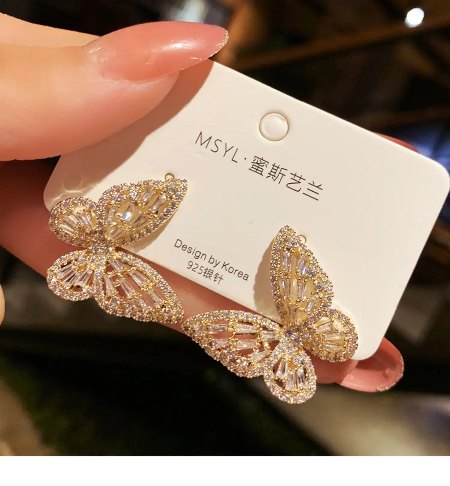 2026 New Butterfly Zircon Earrings women's Korean jewelry literary style earrings net red temperament simple new earrings