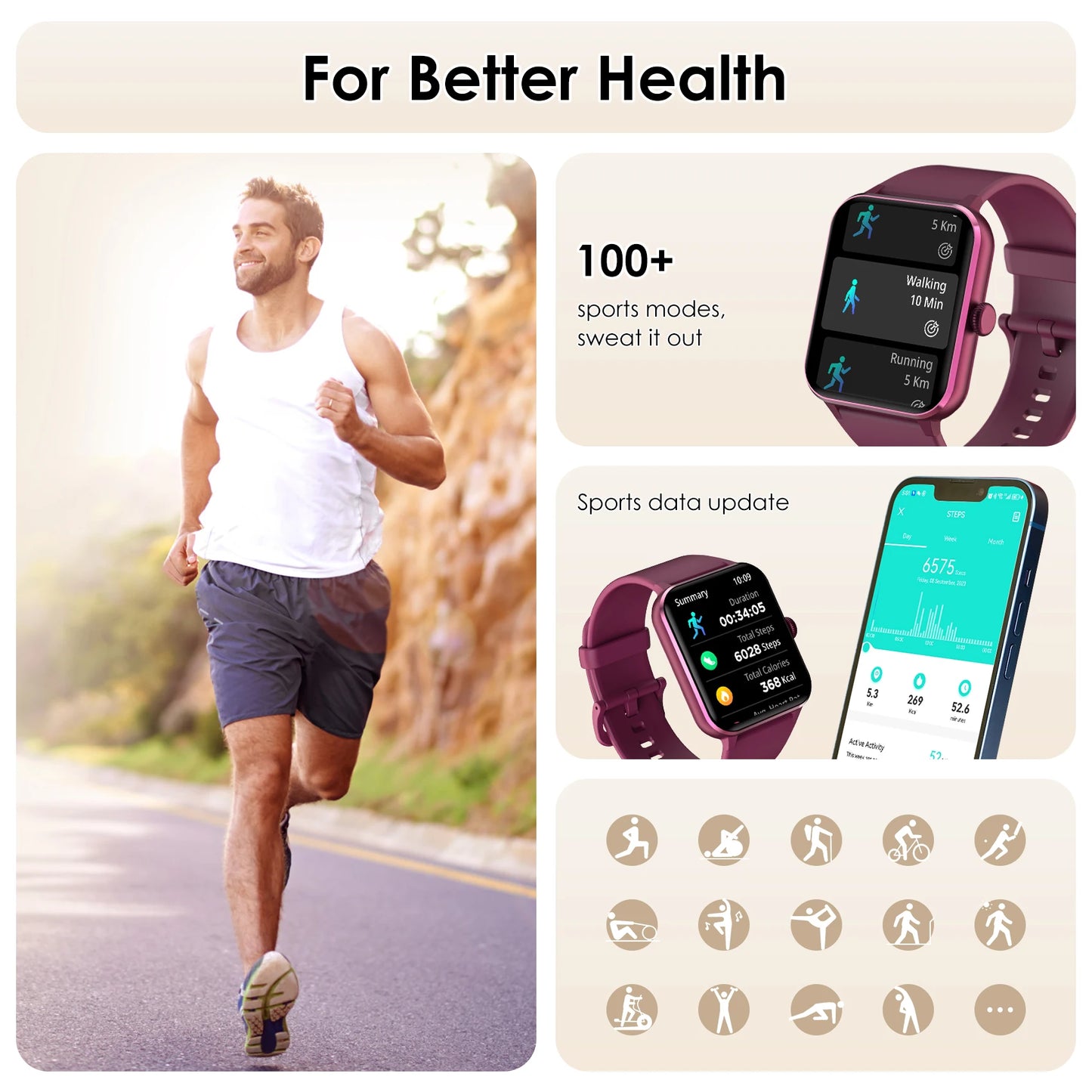 SOPZTENI R50 Bluetooth Call Smartwatch 1.85'' HD Display Fitness Sport Watch Heart Health Sleep Monitoring Watches for Men Women