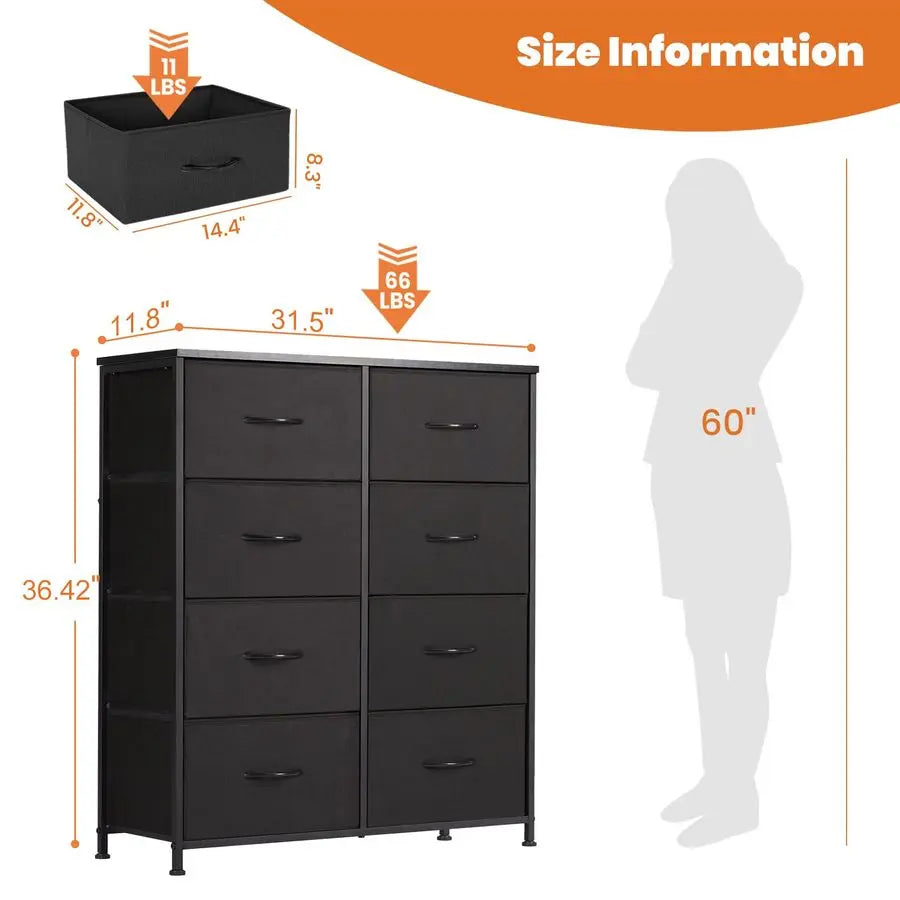 Dresser, Dresser for Bedroom Drawer Organizer Storage Drawers, Fabric Storage Tower with 8 Drawers, Chest of Drawers with Steel
