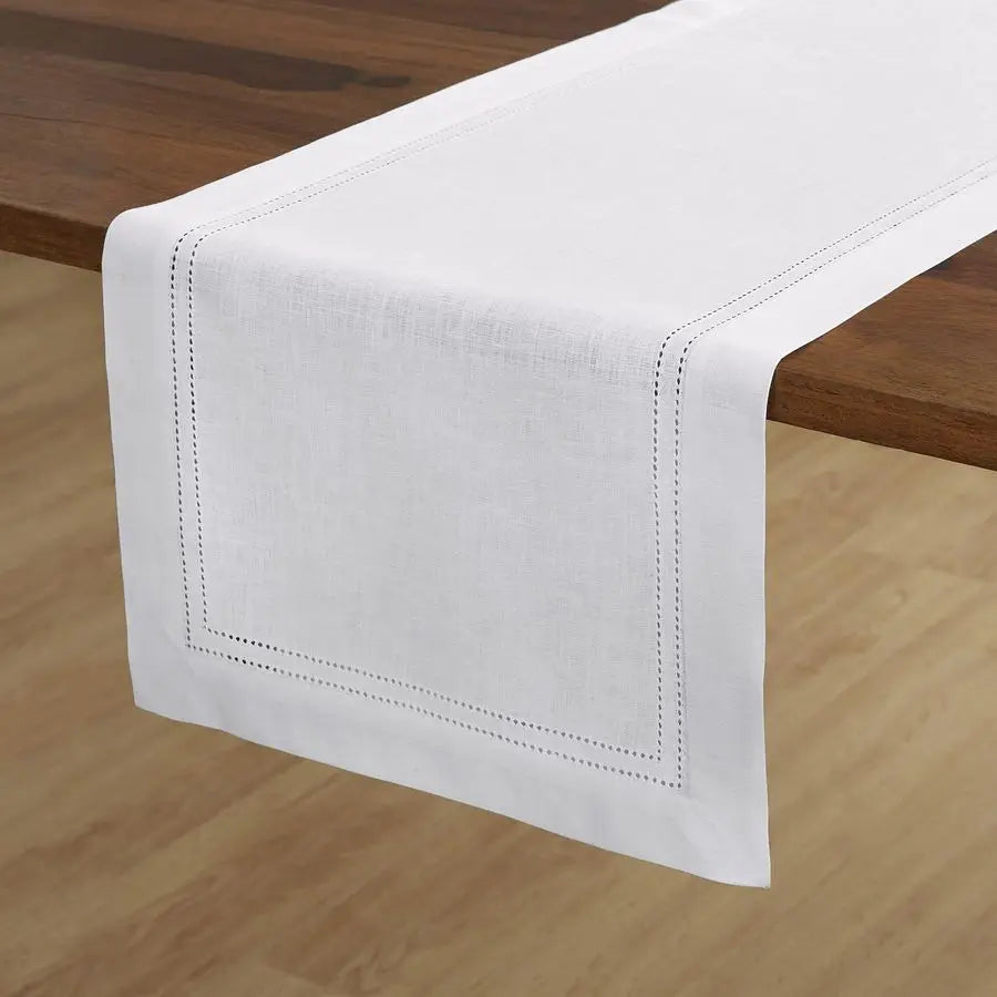 Linen White Table Runner 60 Inches Double Hemstitch, 100 Pure Linen Coffee Table Runner 14 x 60 Inch Ideal for Dresser Tables Va