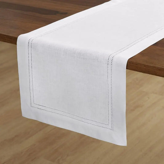 Linen White Table Runner 60 Inches Double Hemstitch, 100 Pure Linen Coffee Table Runner 14 x 60 Inch Ideal for Dresser Tables Va