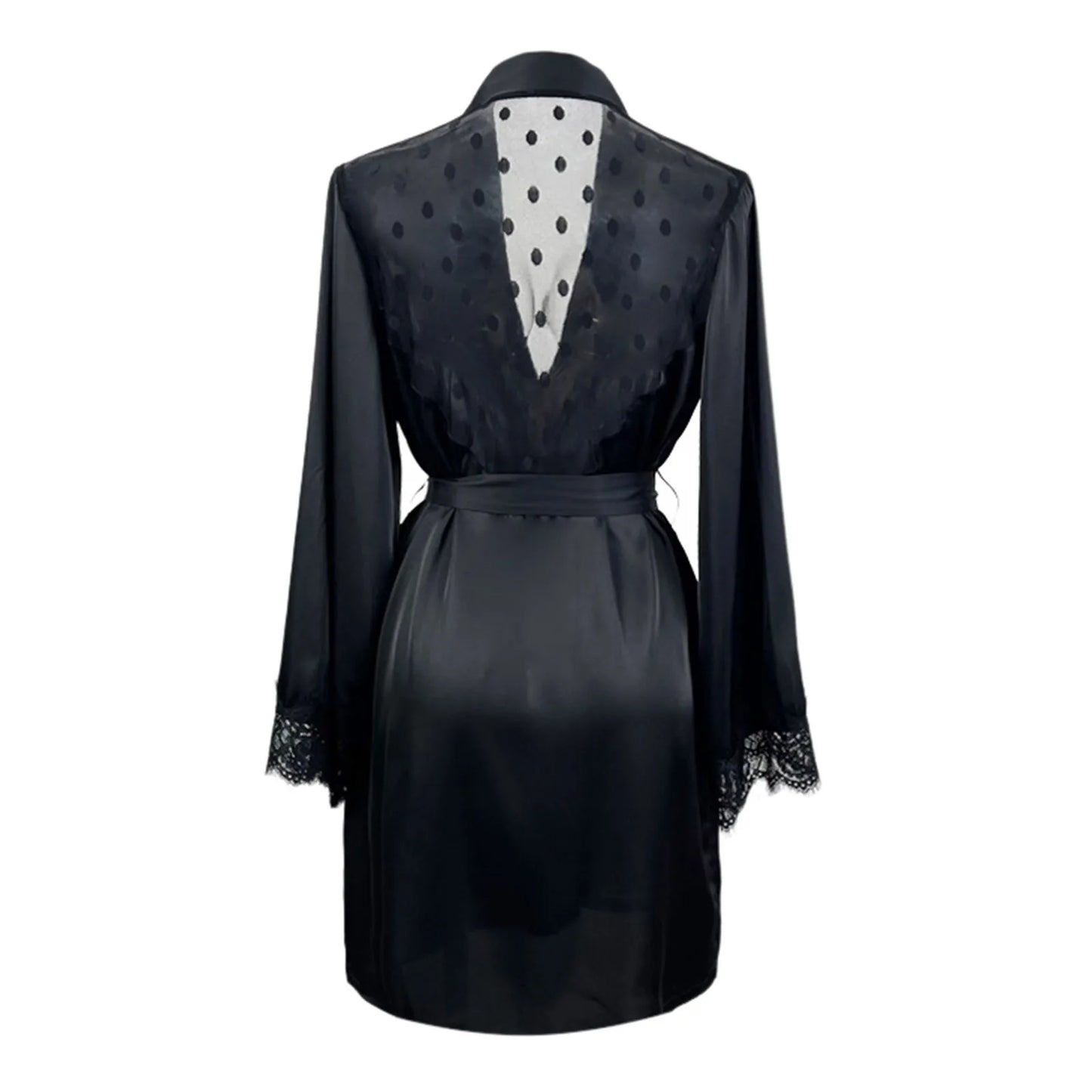 Women's Ice Silk Robe Satin Lace Kimono Robe Solid Bathrobe With Tie Women Night Gowns Mesh Back Hollw Robes Bridesmaid Robes