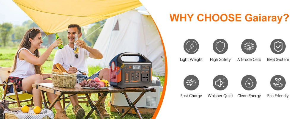 Gaiaray 500W 300W Portable Power Station AC 110V Solar Generator LiFePO4 Battery UPS Emergency Charging Station For Camping Home