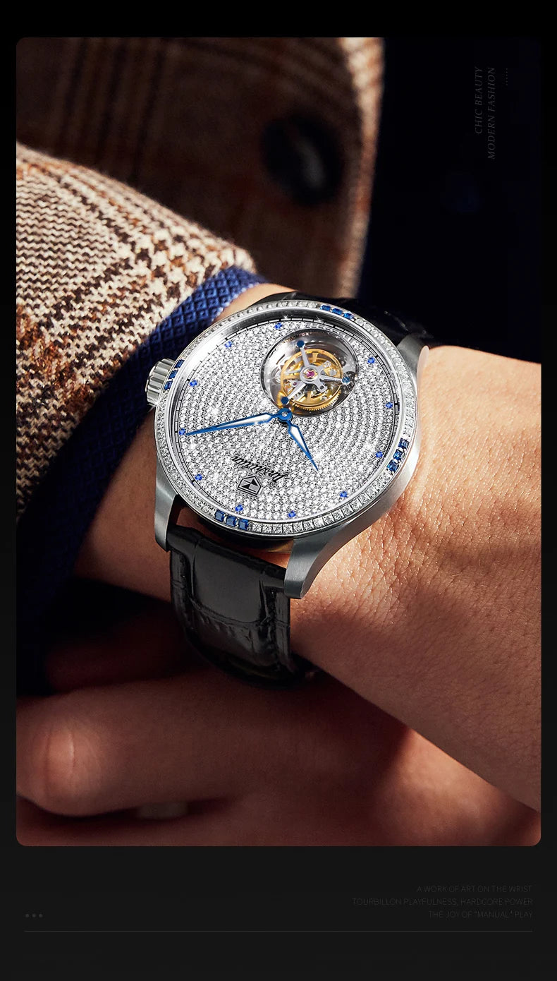 JSDUN High Quality Men Watch Tourbillon Movement Automatic Mechanical Watch Waterproof Luminous Original Luxury Male Wristwatch