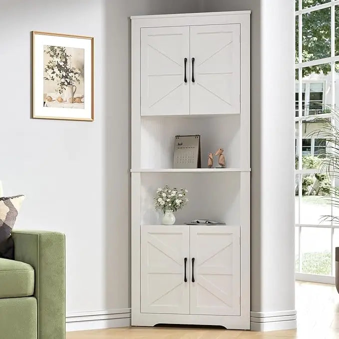 Corner Cabinet 67” Tall,with Doors and 5 Shelves, Bathroom Cabinet Organizer Home Space Saver, Farmhouse Corner Cabinet