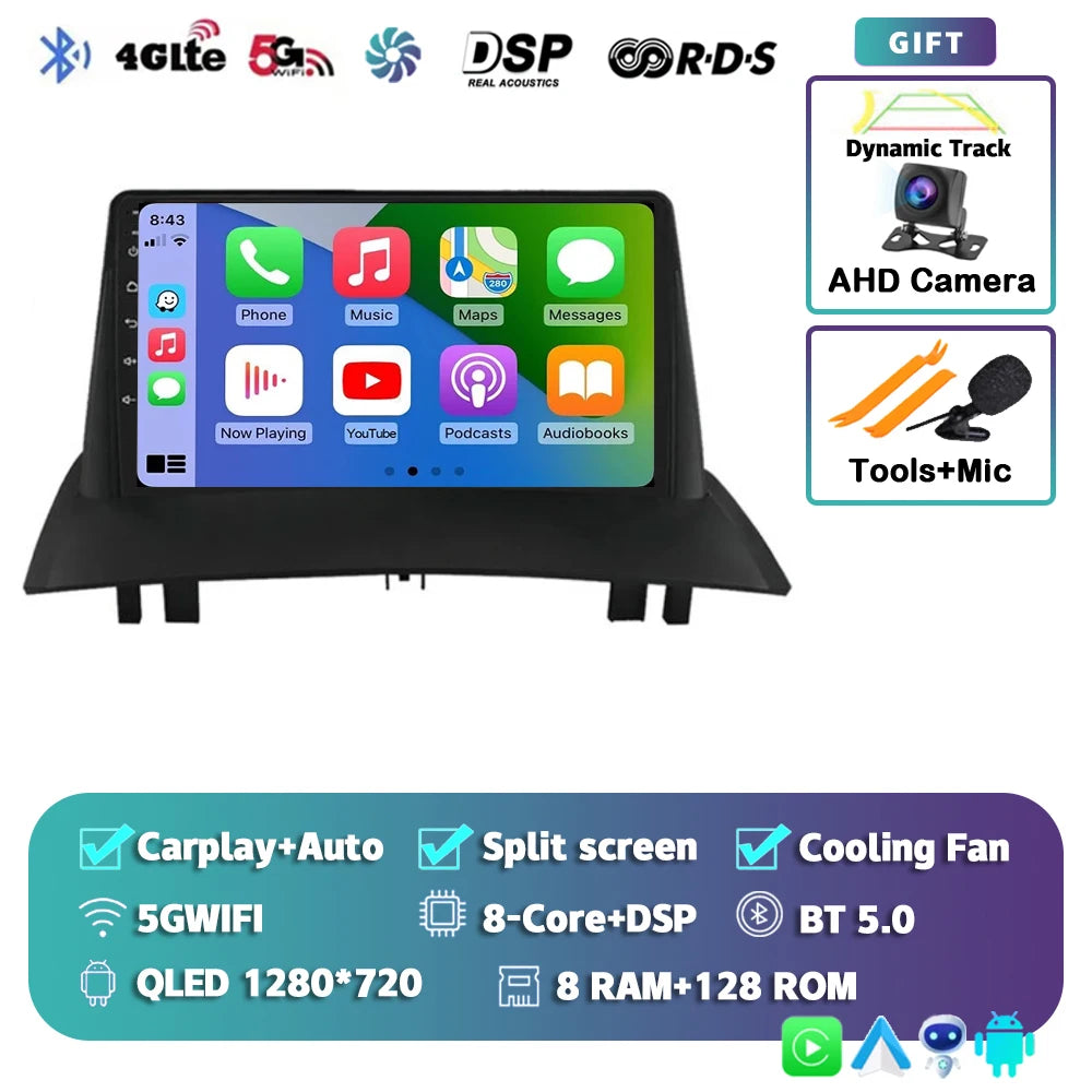 Android 15 For Renault Megane 2 2002-2009 2K QLED Android Car Radio Multimedia Video Player GPS Stereo CarPlay 4G Navigationv BT