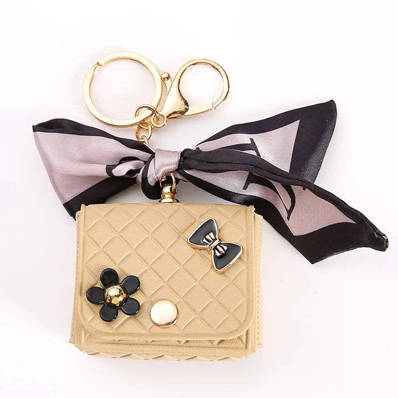 Fashion Leather Earphone Storage Bag Mini Creative Keychain Solid Color Pendant Earphone Case Bluetooth Headset Cover