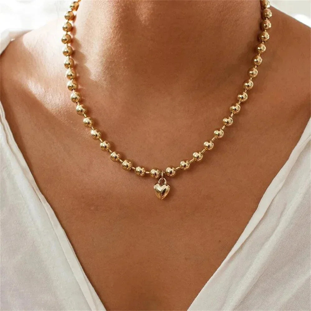 Vintage Silver-plate Geometric Exaggerated CCB Chain Necklace For Women Female Fashion Boho Artificial Pearl Y2K Jewelry Gift
