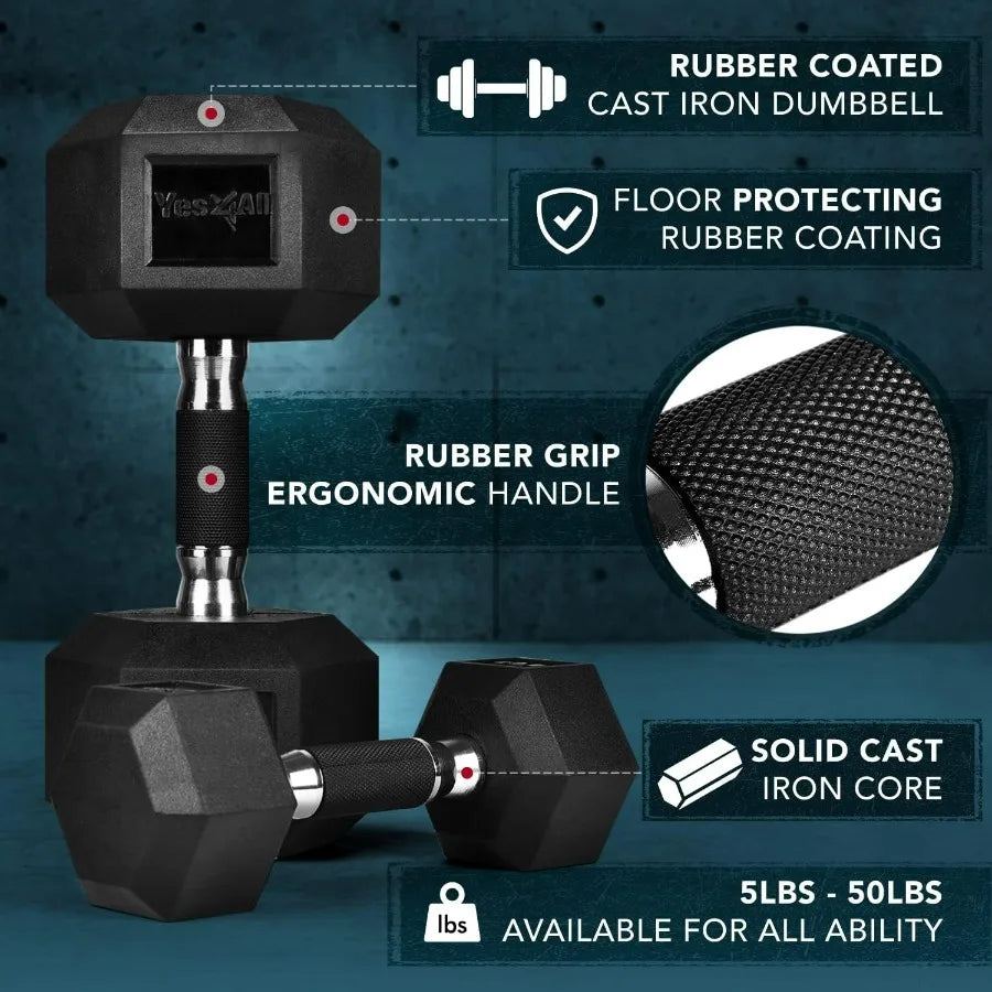 Rubber Grip Encased Hex Dumbbell – Hand Weights With Anti-Slip 40 LBS Single