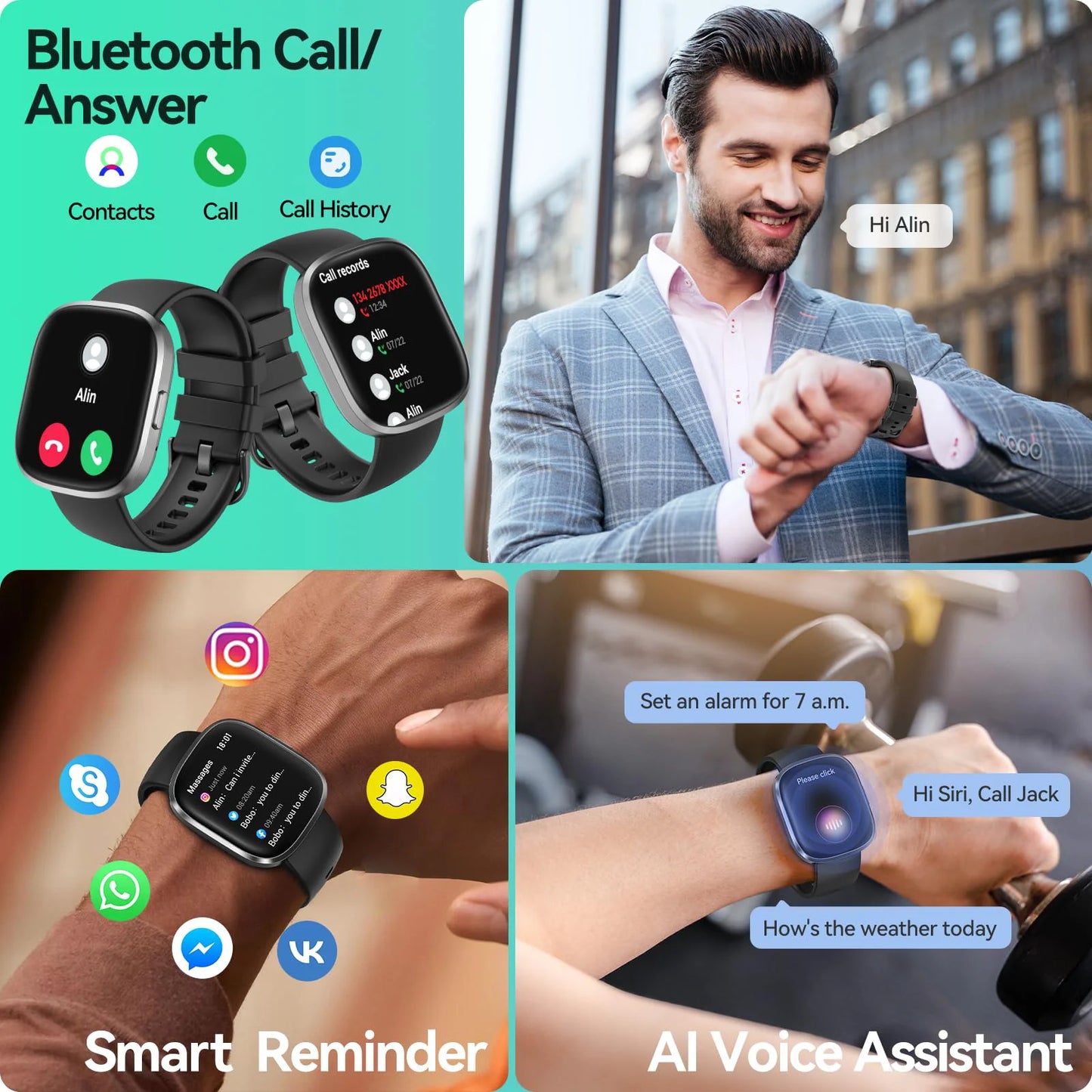Smart Watch(Answer/Make Call), 1.83'' HD Smart Watches for Men Women fItness Tracker Sleep Monitor